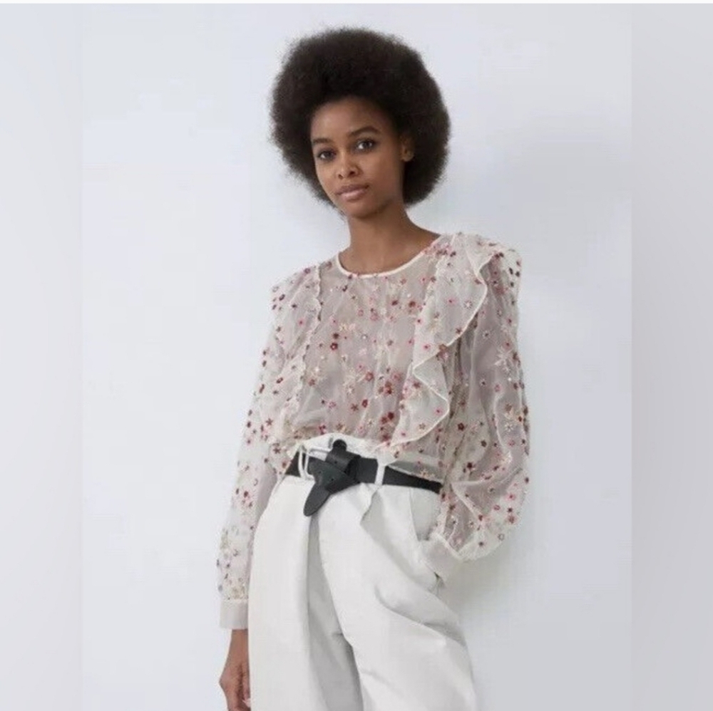Zara sheer ruffled blouse